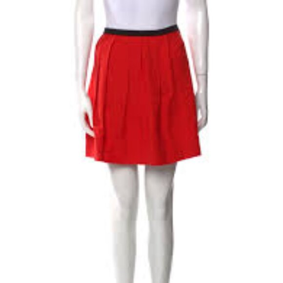 SANDRO Paris Red A-Line Mini Skirt w/ Black Velvet Waistband (Textured Fabric) - Picture 5 of 6